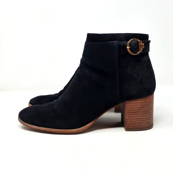 Tory Burch Sofia 65MM Suede Ankle Booties Leather Perfect Black 50895 Size 9 - Picture 4 of 9